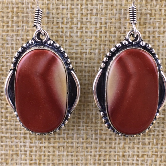 Mookaite Imperial Jasper Stone Hook Earrings - Picture 5 of 9